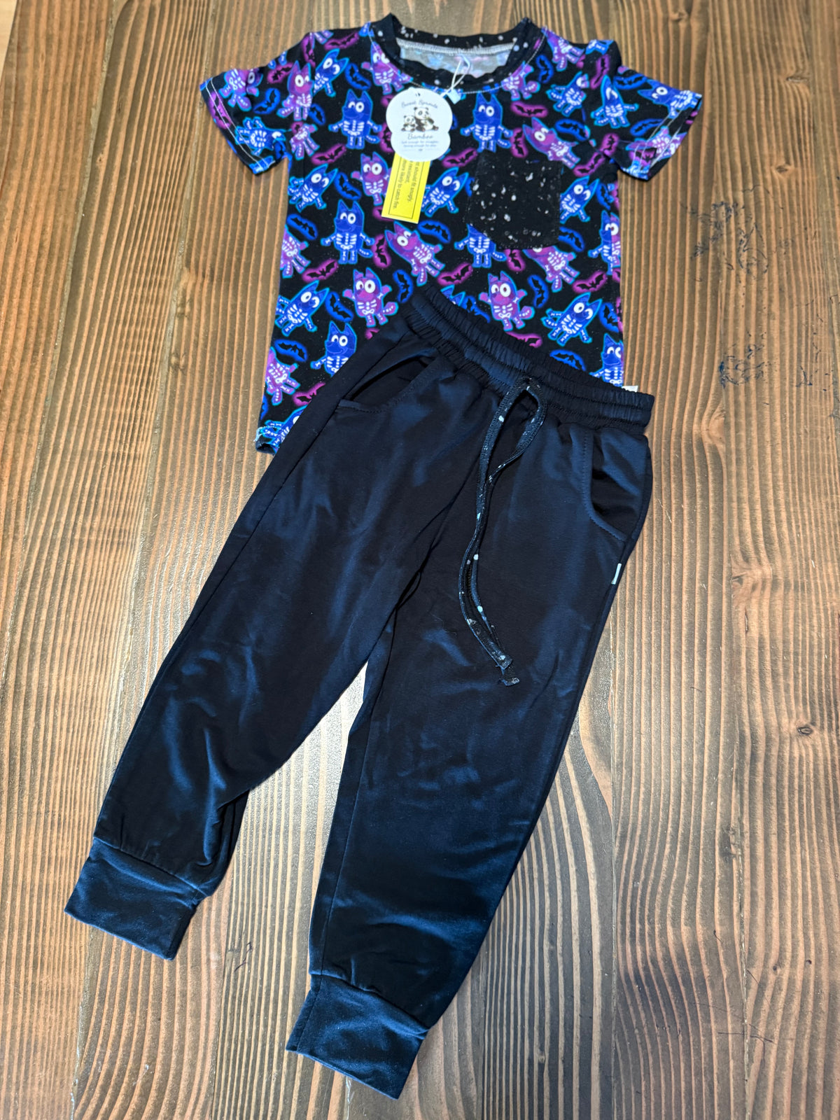 🐾 Spooky Space Pups — Boys Pocket Tee + French Terry Pants
