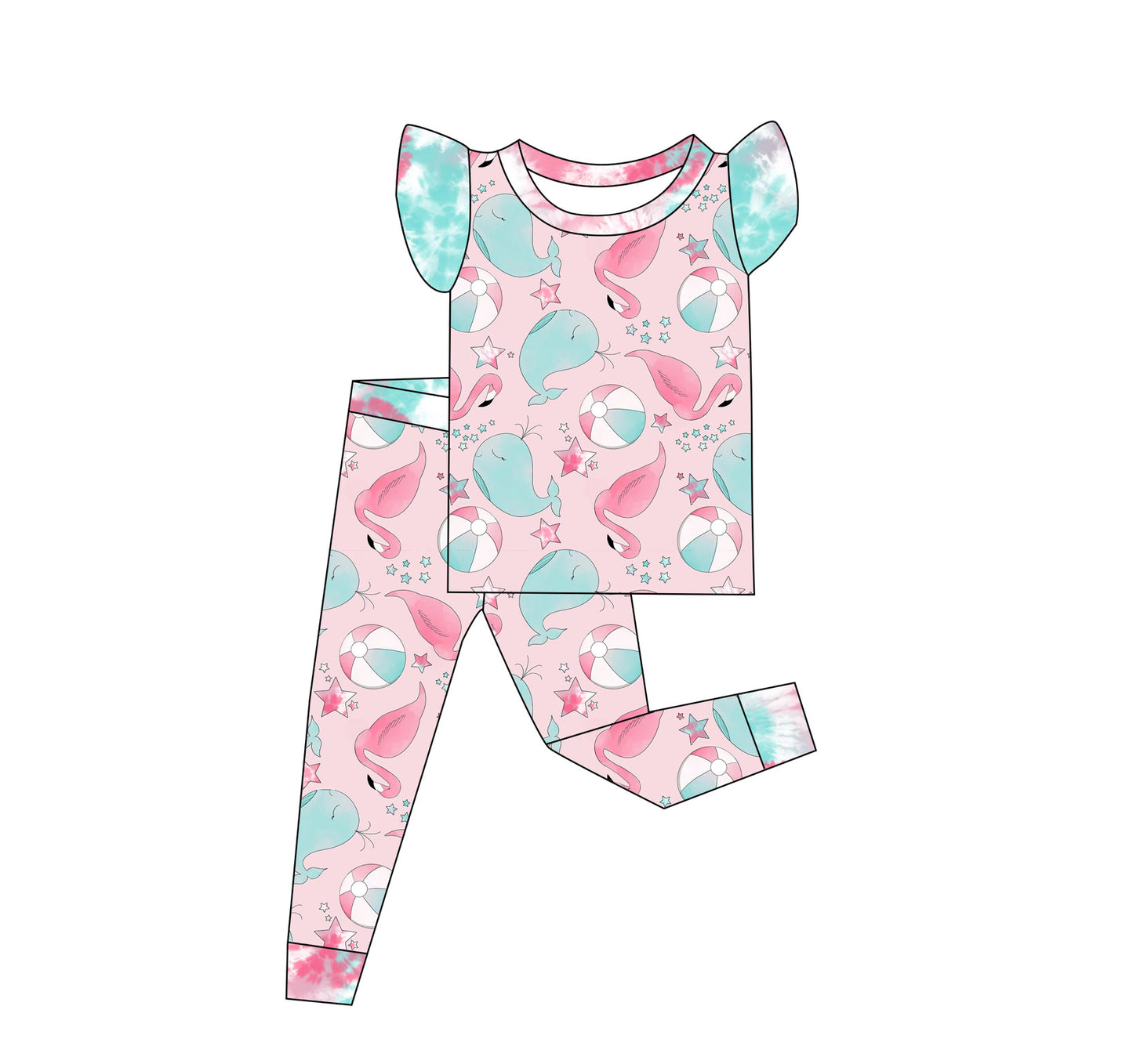 Pink Tide Paradise flutter sleeve Pj set