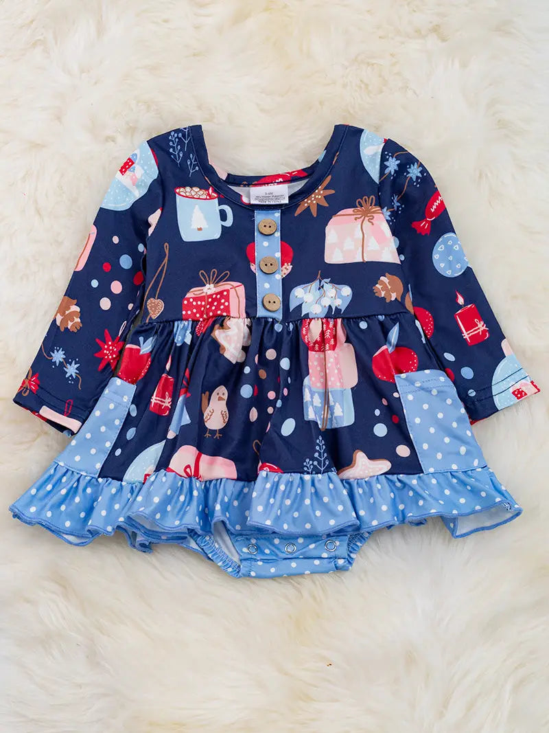 ❄️Navy Blue Christmas Ornament Baby Onesie/Dress