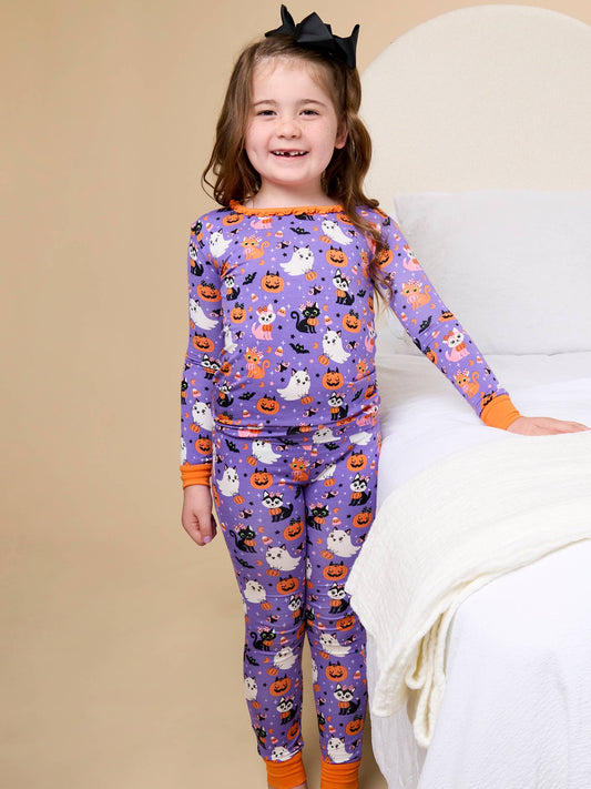 SoftSnooze™ Girls Bamboo Viscose Boo-tiful Kittens Ruffle Long Sleeve Pajama Set
