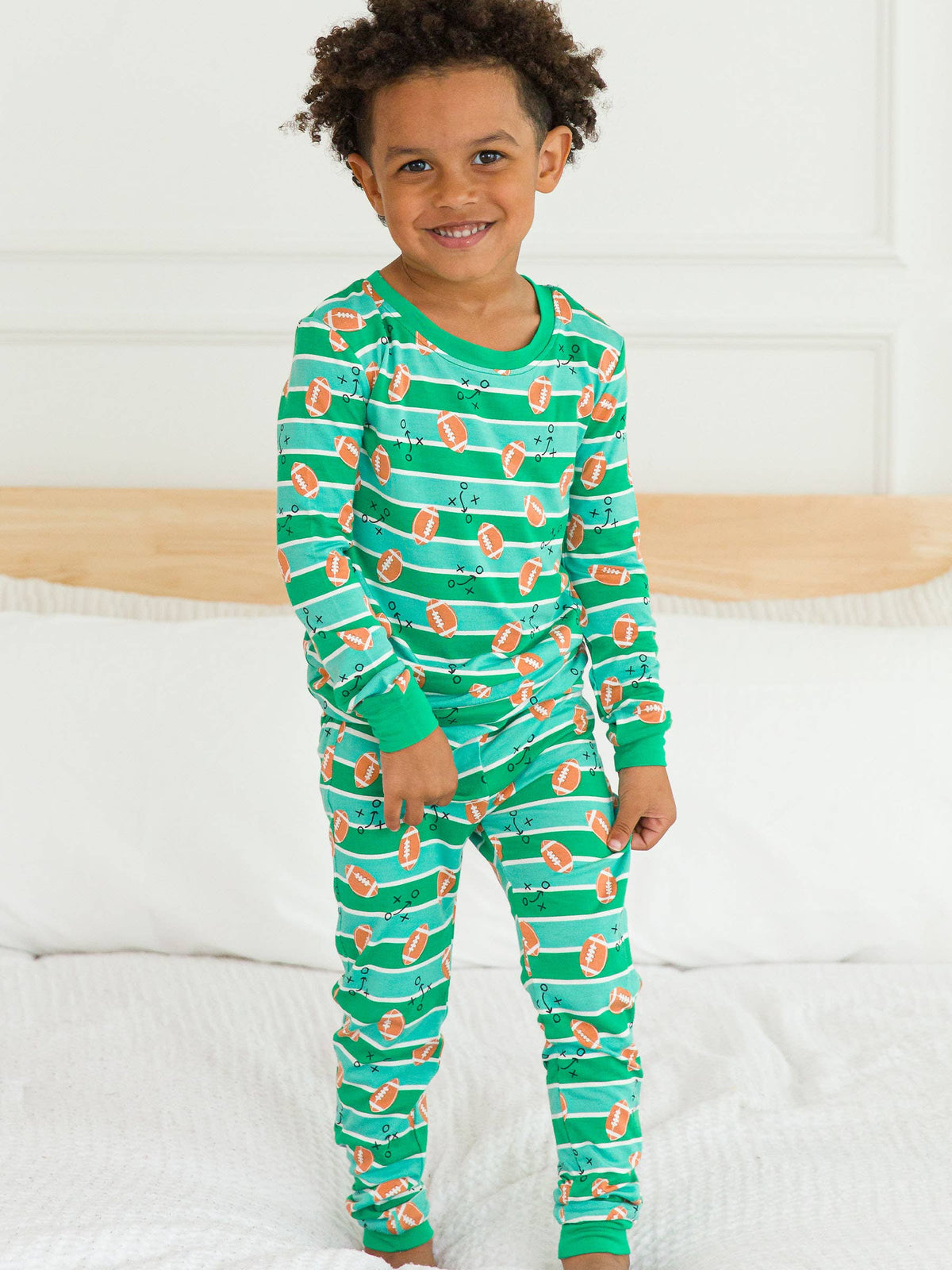 SoftSnooze™ Kids Bamboo Viscose Tackles & Touchdowns Football Long Sleeve Pajama Set