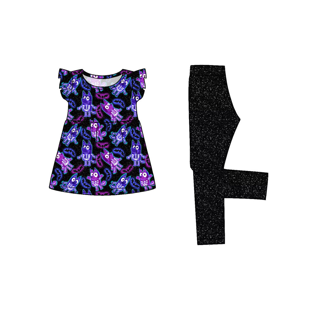 💜 Spooky Space Pups — Girls Bamboo Peplum + Leggings
