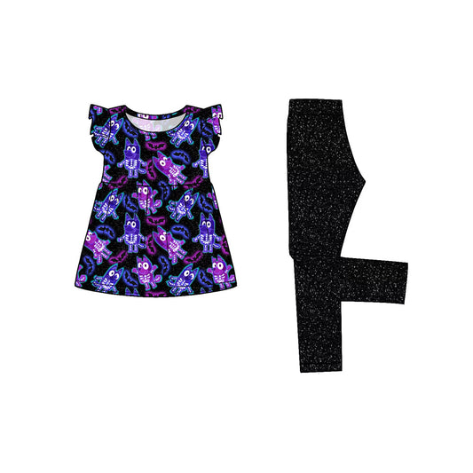 💜 Spooky Space Pups — Girls Bamboo Peplum + Leggings