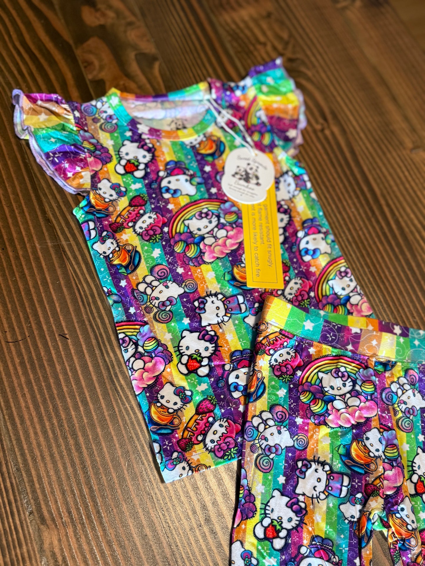 Rainbow Dreams & Sweet Things Bamboo Flutter sleeve/pants pj set🌈👶🍭