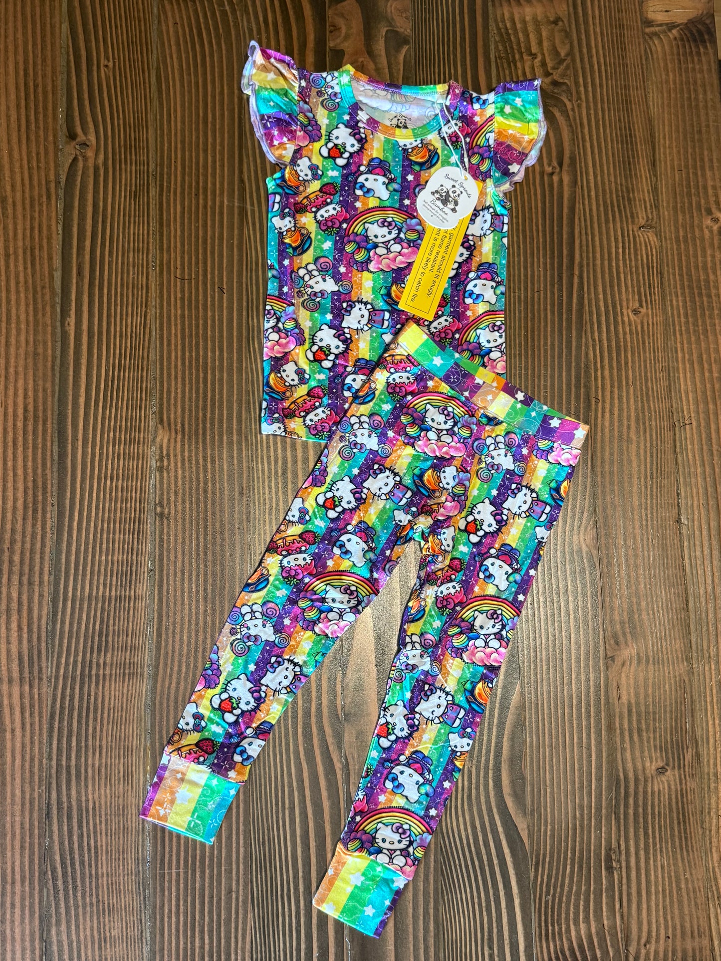Rainbow Dreams & Sweet Things Bamboo Flutter sleeve/pants pj set🌈👶🍭