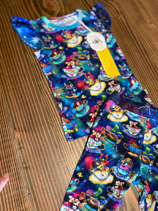 Midnight Tea Party Magic Bamboo Flutter Sleeve/Pants pj set 👶☕✨