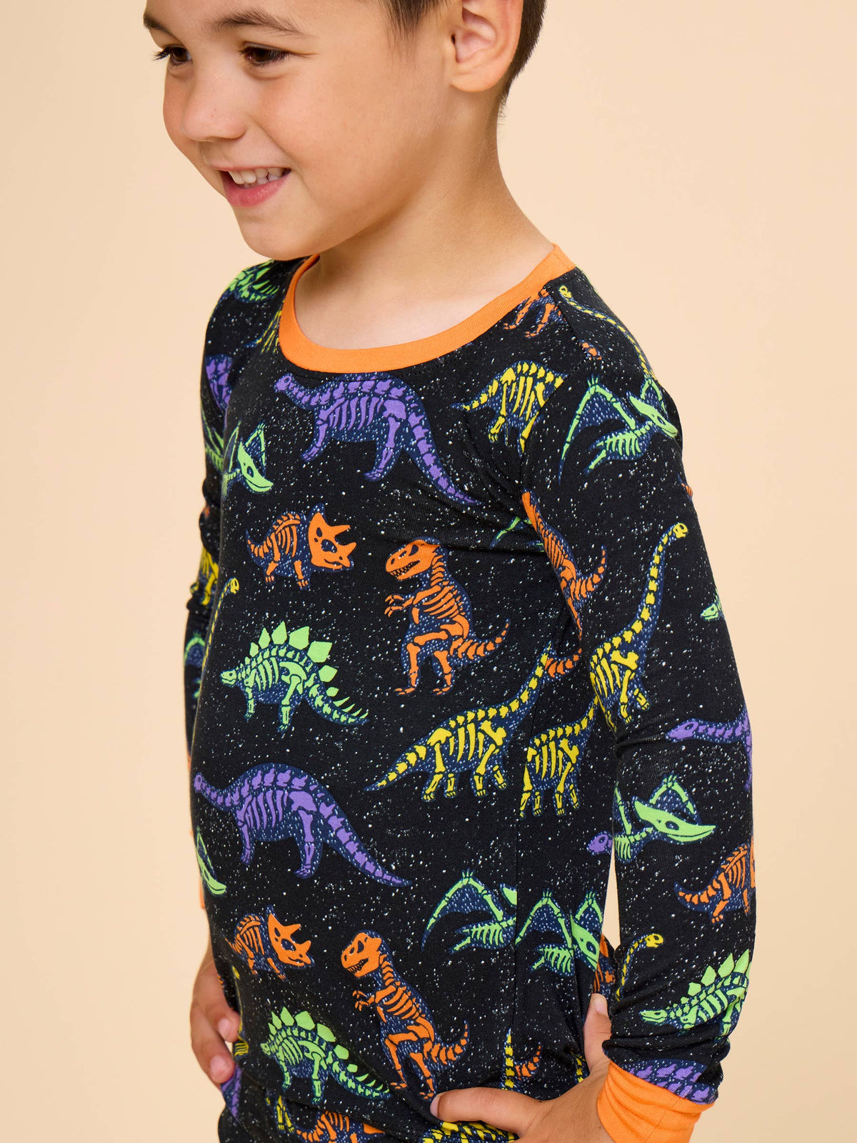 SoftSnooze™ Kids Bamboo Viscose Prehistoric Dinosaur Pals Glow-In-The-Dark Long Sleeve Pajama Set