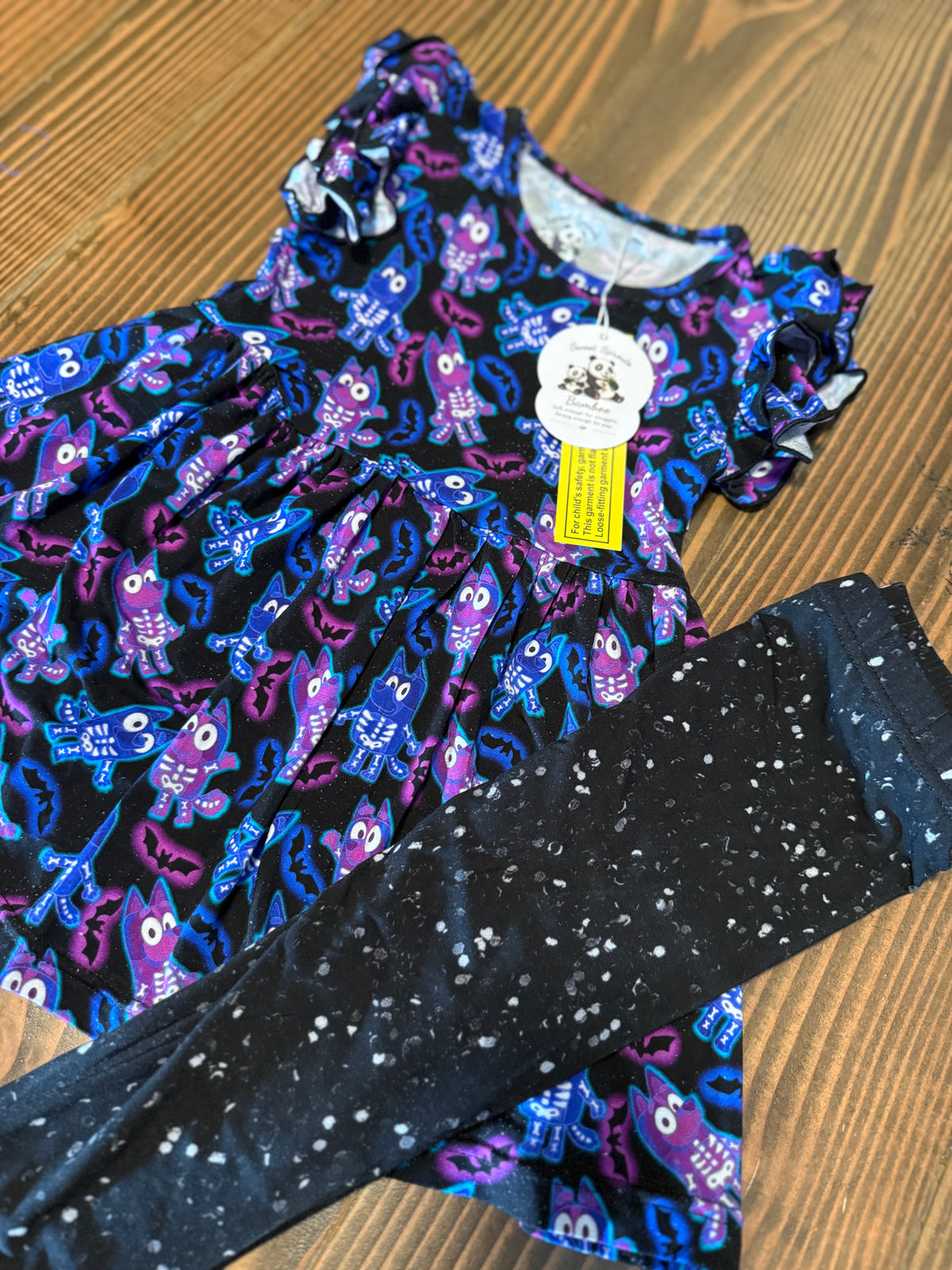 💜 Spooky Space Pups — Girls Bamboo Peplum + Leggings