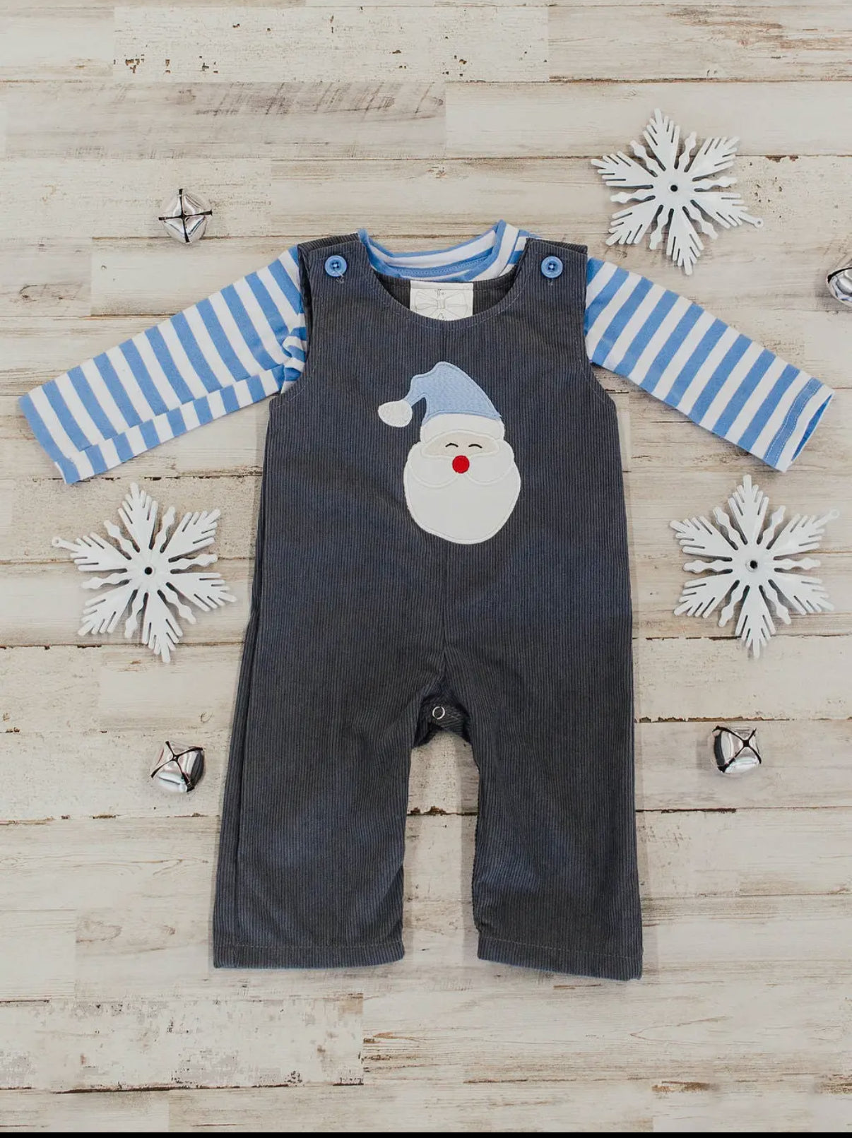 Blue Stripe Santa Boys Infant Overall Set