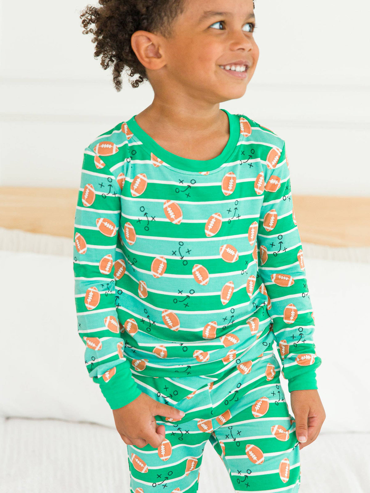 SoftSnooze™ Kids Bamboo Viscose Tackles & Touchdowns Football Long Sleeve Pajama Set