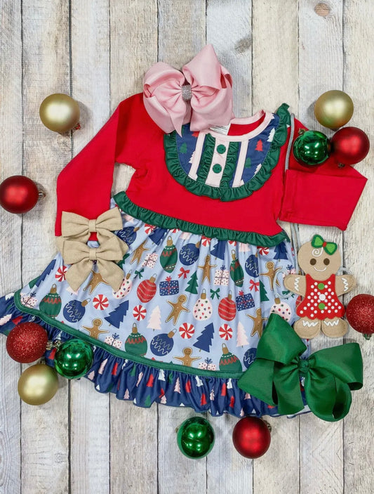 Candyland Christmas Ruffled Dress