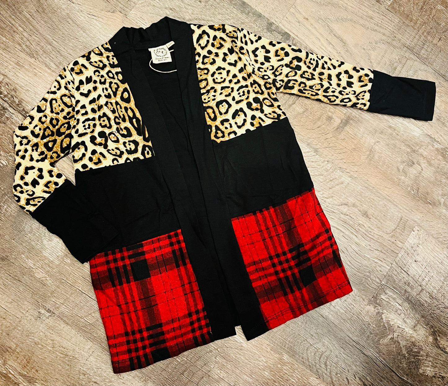 Girls' Chillin' Cardigan with Leopard and Plaid Leopard