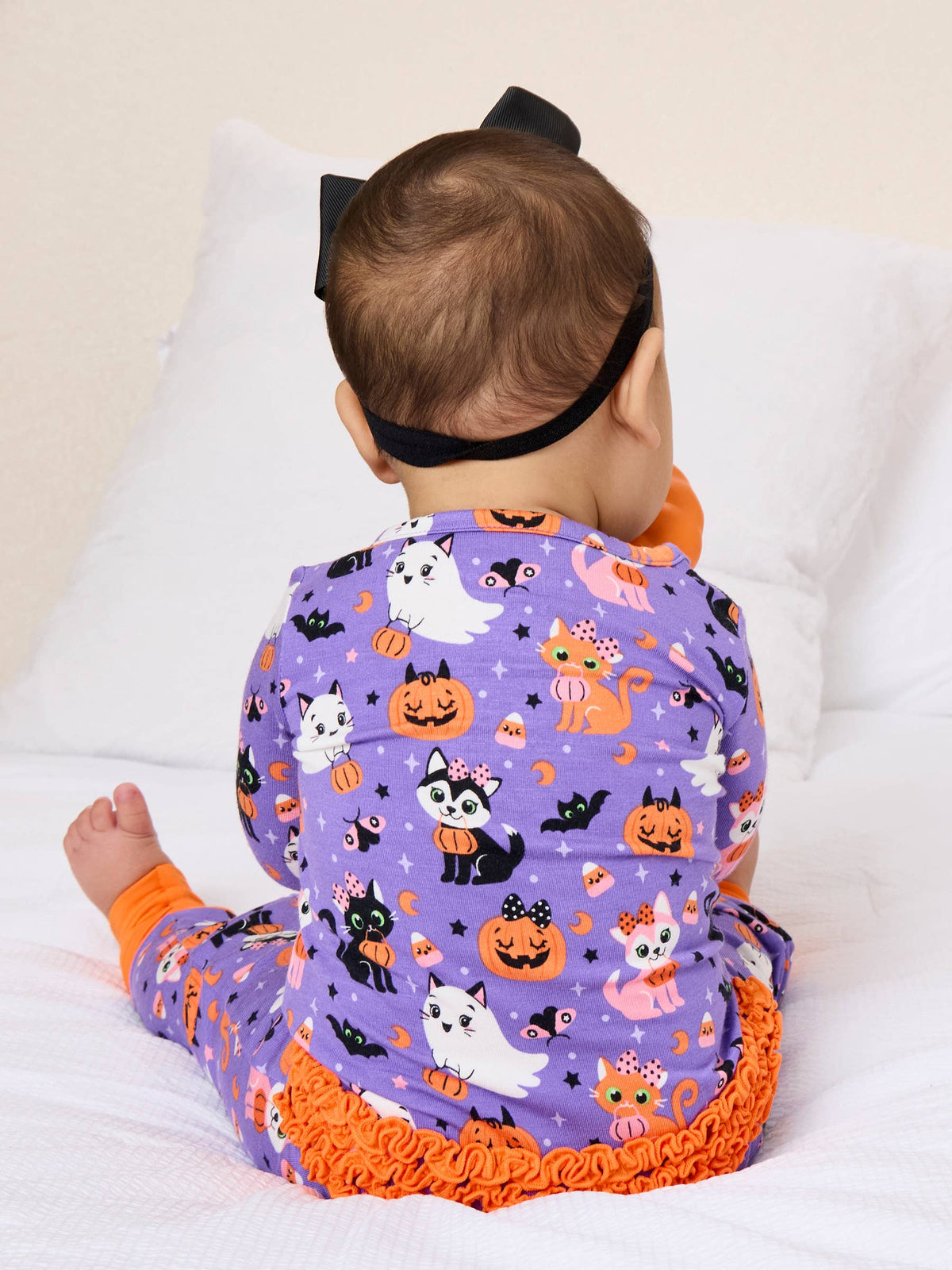 SoftSnooze™ Baby Girls Bamboo Viscose Boo-tiful Kittens Convertible Ruffle One Piece Footie Pajama