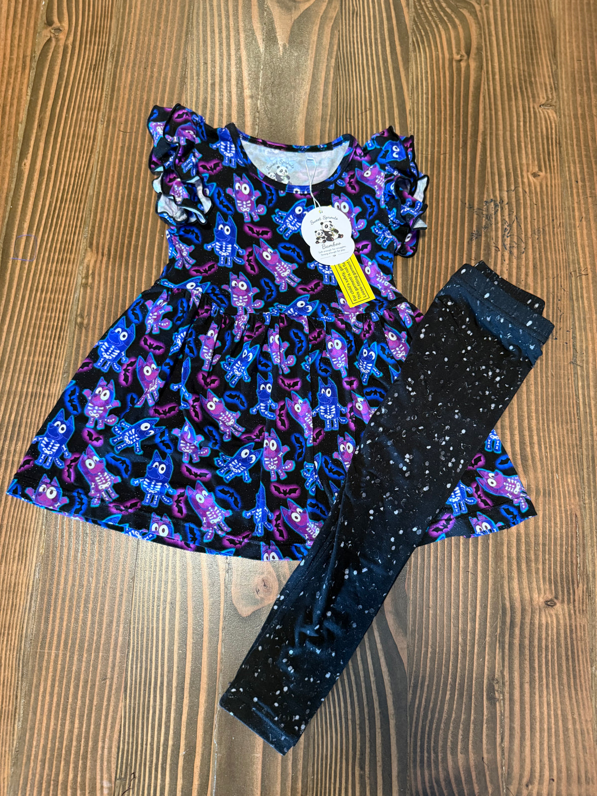 💜 Spooky Space Pups — Girls Bamboo Peplum + Leggings