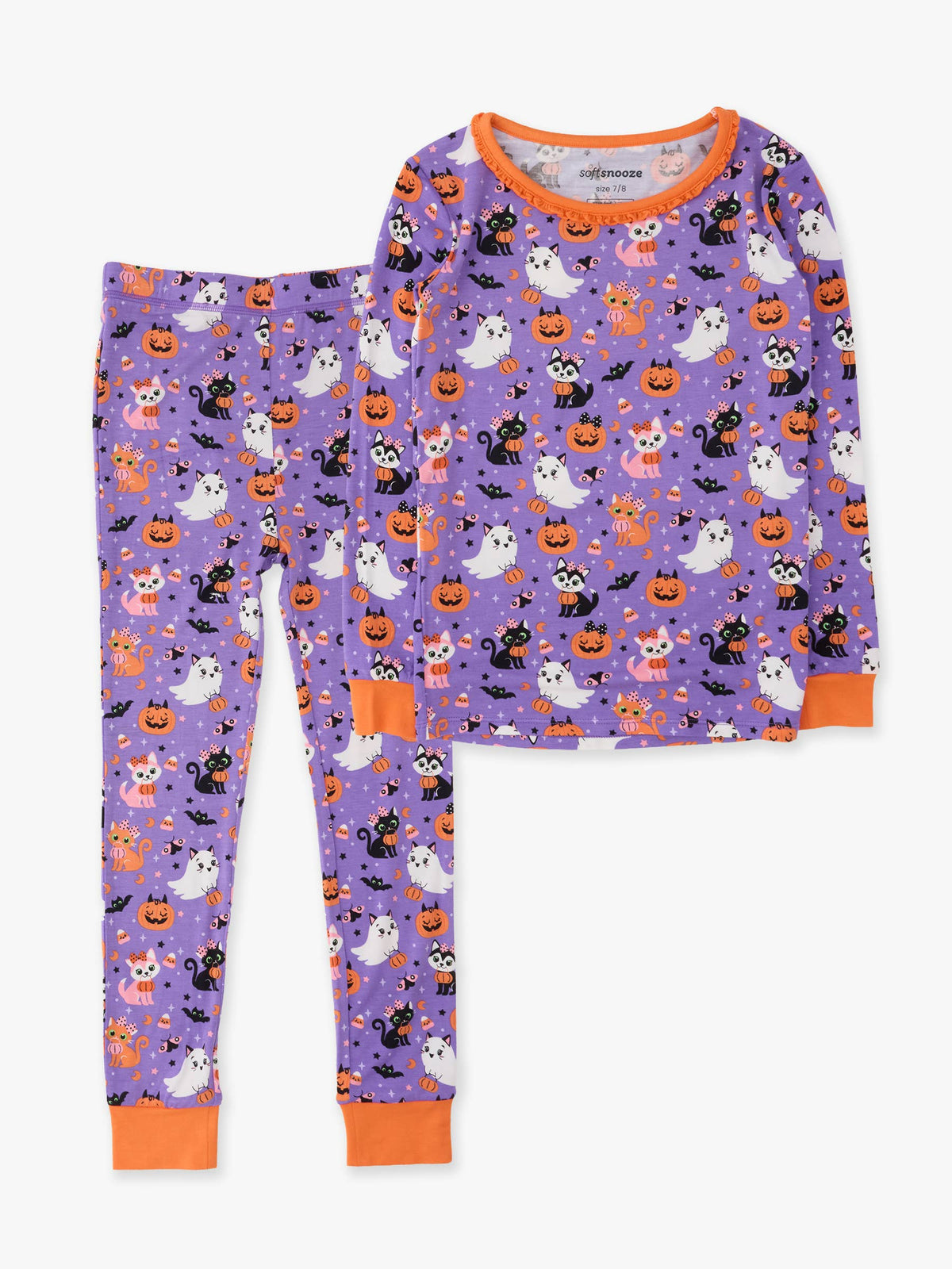 SoftSnooze™ Girls Bamboo Viscose Boo-tiful Kittens Ruffle Long Sleeve Pajama Set