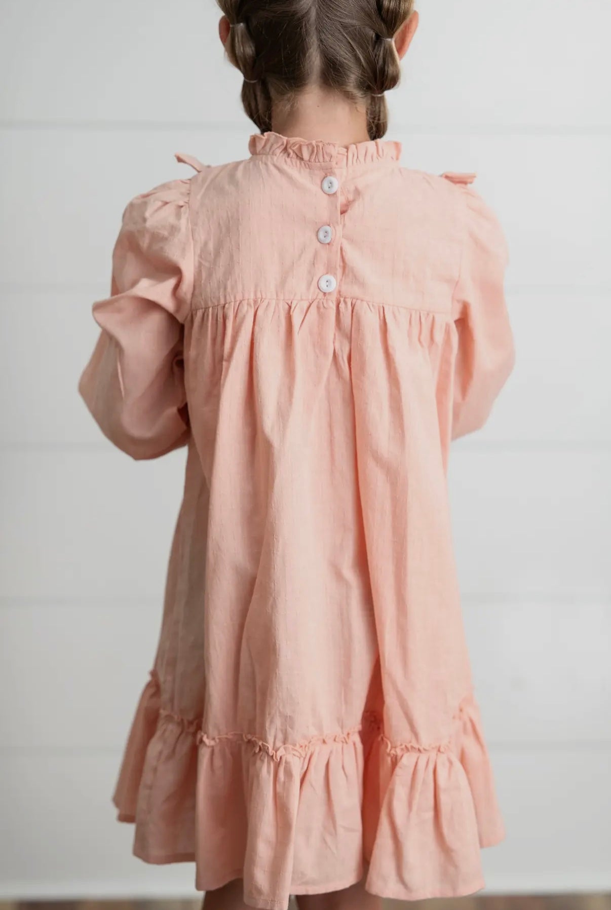 Girls Annie Blush Colored Ruffle Long Sleeve Fall Dress