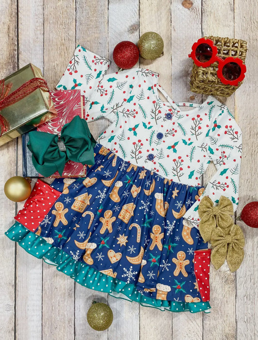 Holly & Gingerbread Cookie Tiered Dress