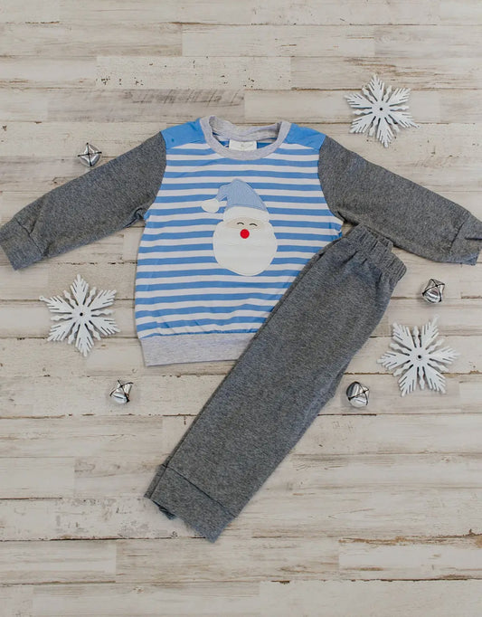 Blue Stripe Santa Boys Set