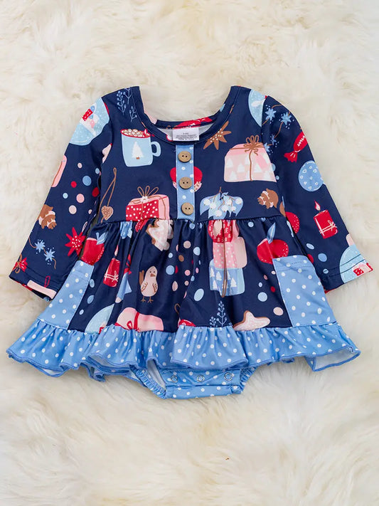 ❄️Navy Blue Christmas Ornament Baby Onesie/Dress