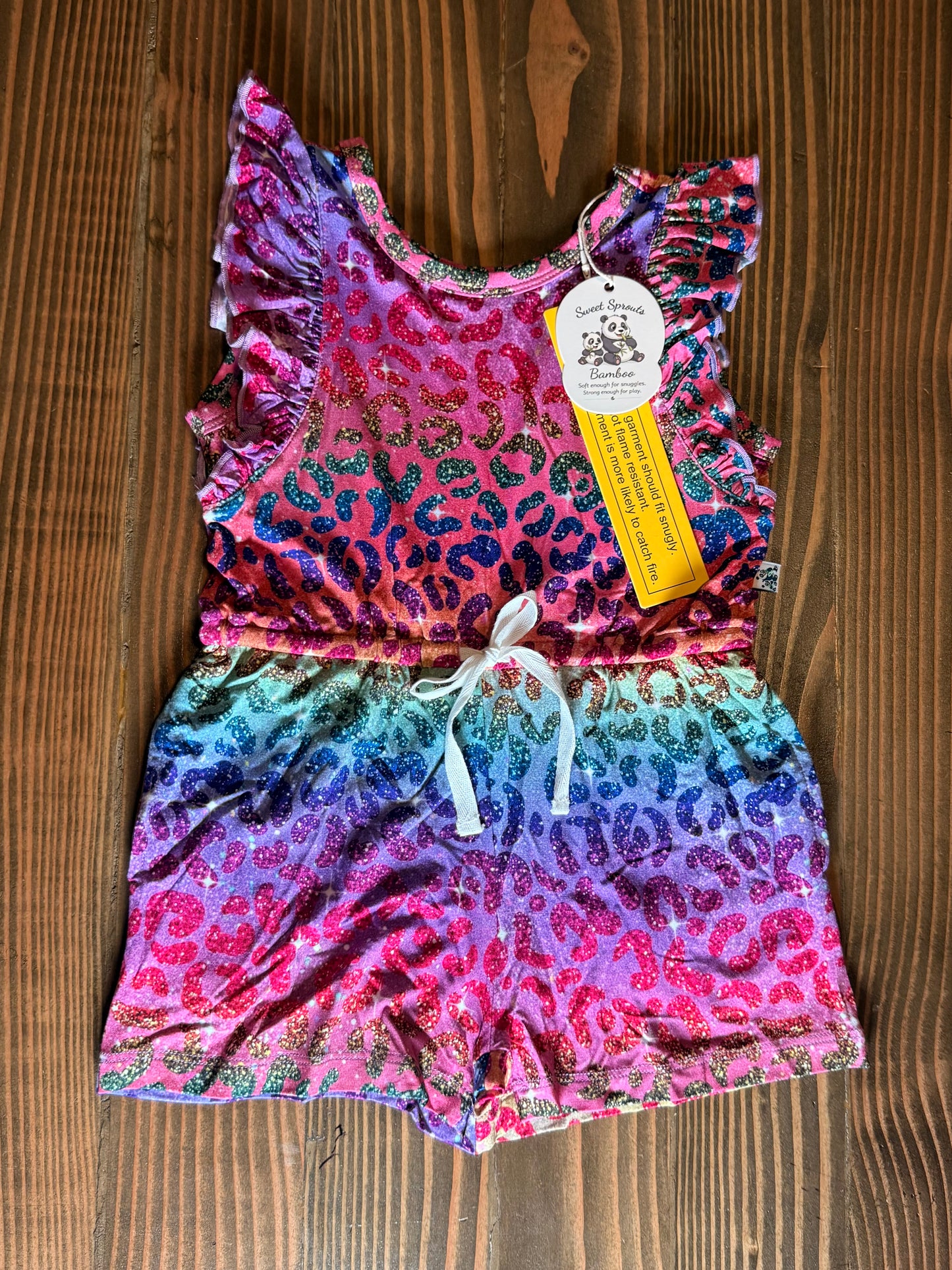 Rainbow Luxe Leopard Ruffle Romper