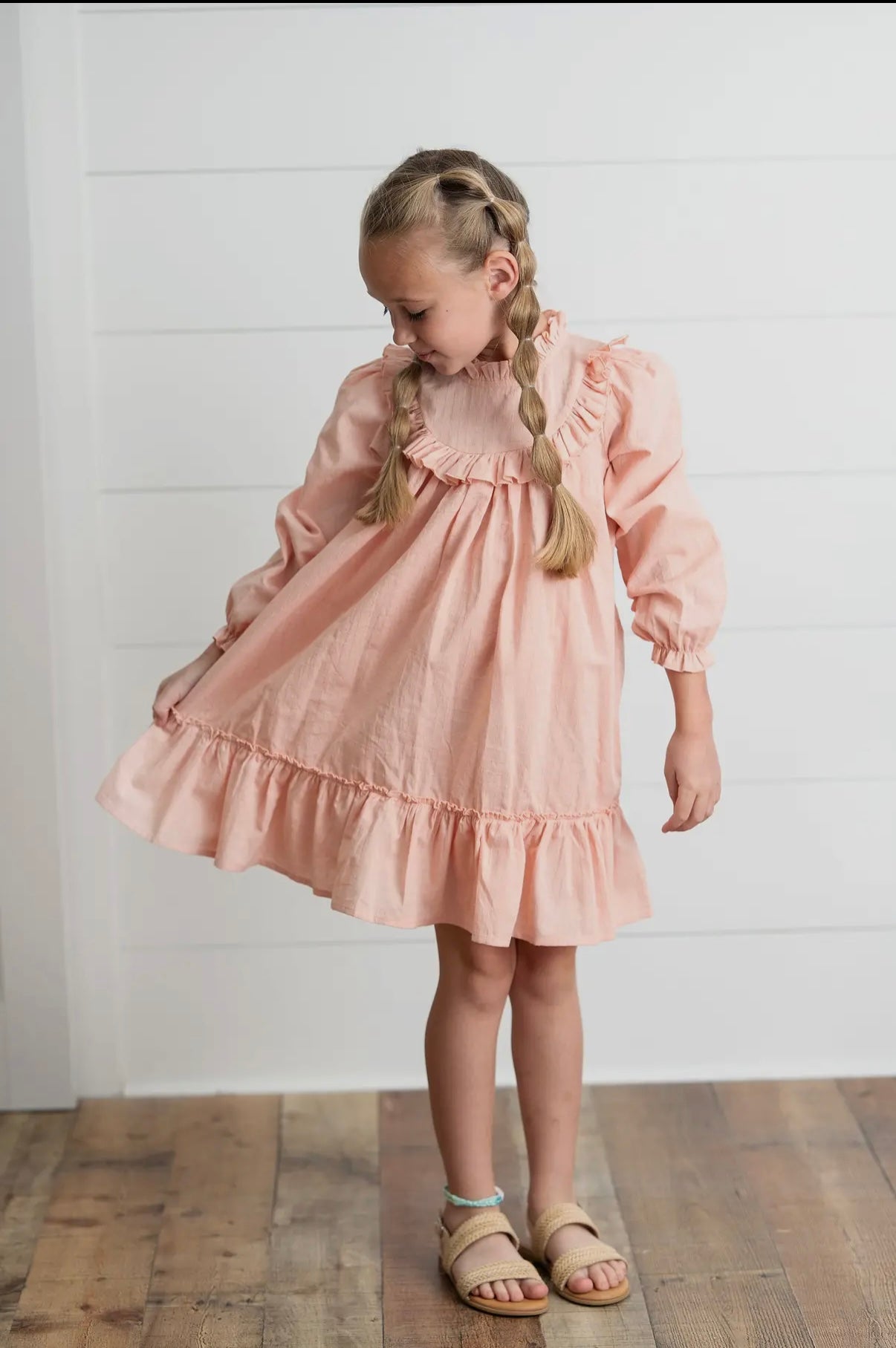 Girls Annie Blush Colored Ruffle Long Sleeve Fall Dress