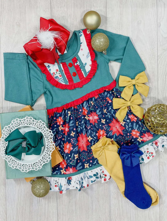 Festive Poinsettia Ruffled Bloom Dress