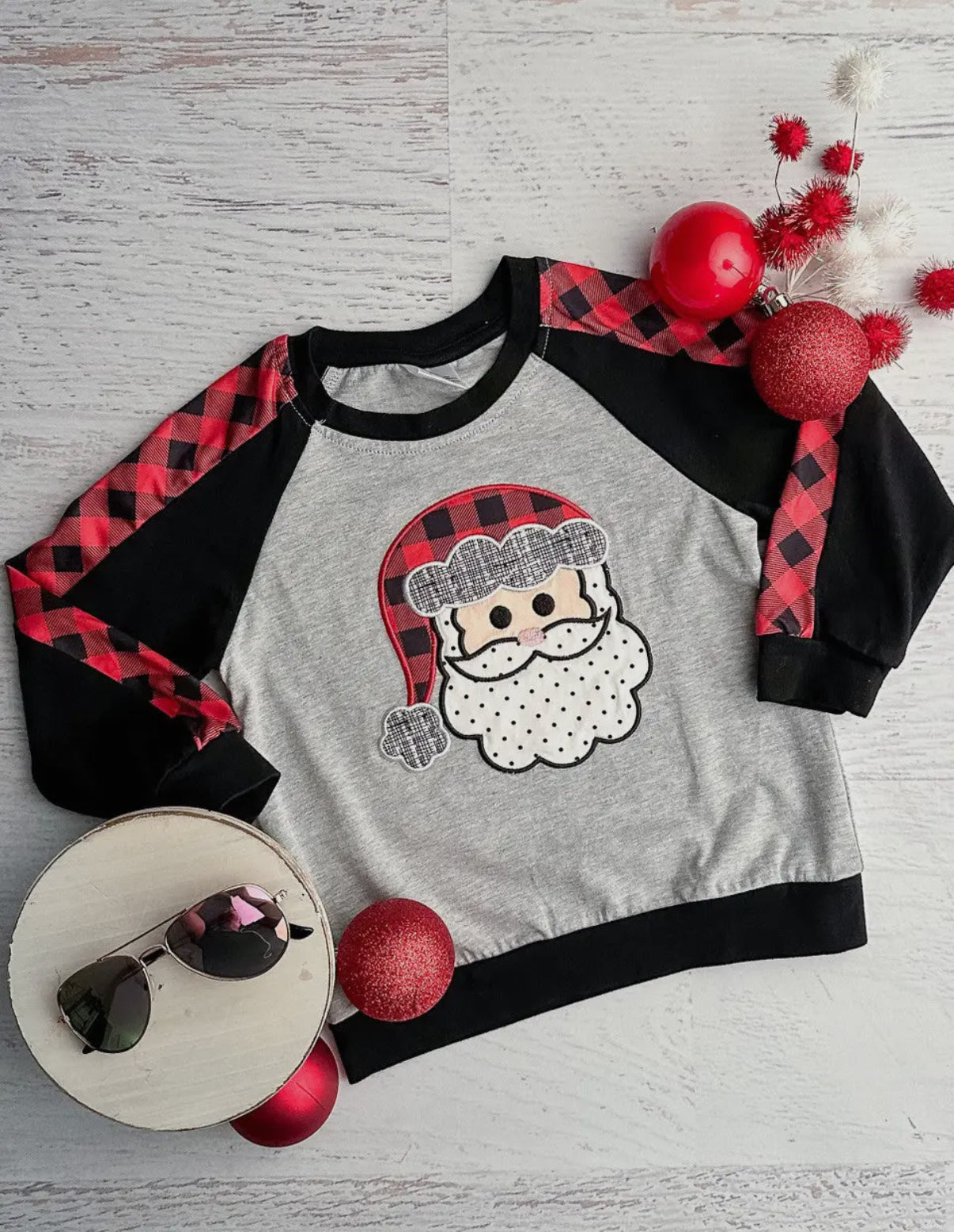 Buffalo Plaid Santa Applique Top