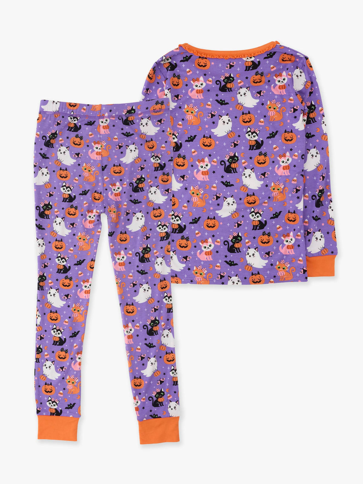 SoftSnooze™ Girls Bamboo Viscose Boo-tiful Kittens Ruffle Long Sleeve Pajama Set