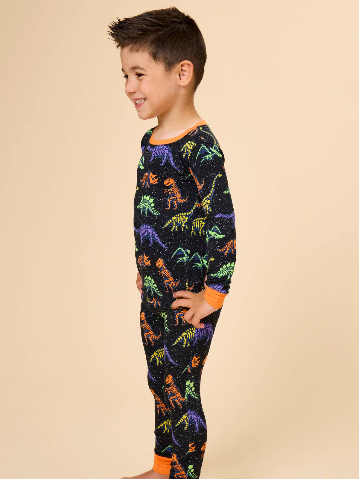 SoftSnooze™ Kids Bamboo Viscose Prehistoric Dinosaur Pals Glow-In-The-Dark Long Sleeve Pajama Set