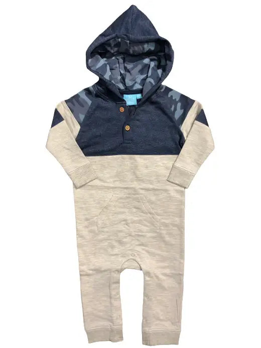 Camo Pop Hooded Henley Romper Baby