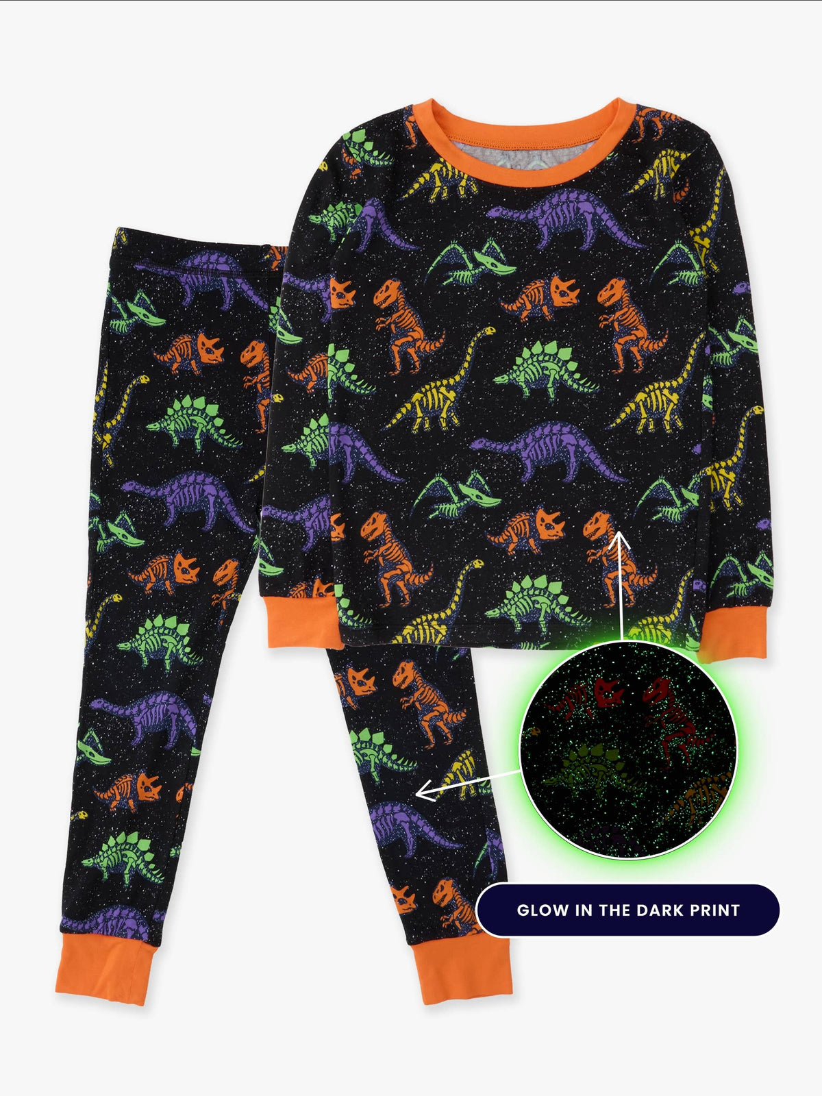 SoftSnooze™ Kids Bamboo Viscose Prehistoric Dinosaur Pals Glow-In-The-Dark Long Sleeve Pajama Set