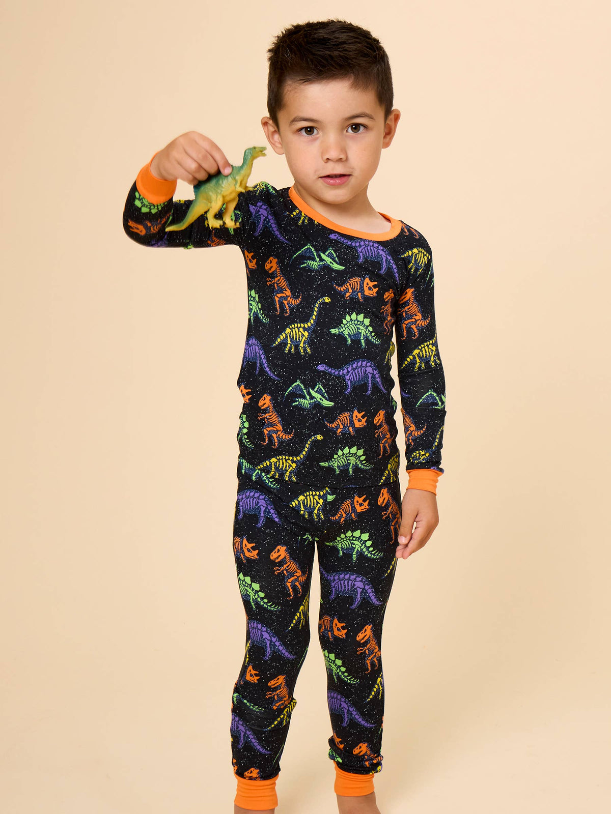 SoftSnooze™ Kids Bamboo Viscose Prehistoric Dinosaur Pals Glow-In-The-Dark Long Sleeve Pajama Set