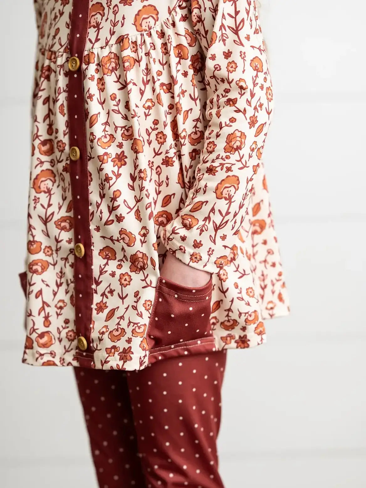 Girls Cinnamon Fall Floral & Pin Dot Pant Set