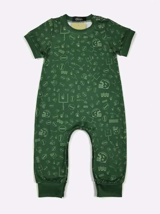 Football Field Goal Boy Romper-Green