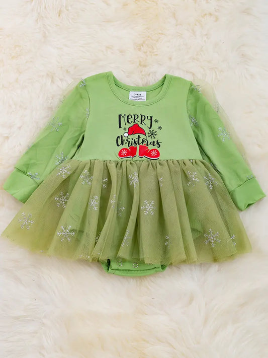 "Merry Christmas" Green Onesie Dress
